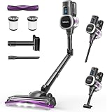 Lubluelu Kabelloser Staubsauger Leicht & Leise, Selbststehend mit LED-Anzeige und Faltbarem Rohr, Starke Saugleistung für Tierhaare, Teppiche, Hartböden und Auto
