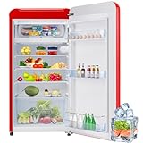 Merax Eintüriger Kühlschrank,Gesamtvolumen 91 Liter,mit Mini-Gefrierfach,85 kWh/Jahr,LED-Licht. Erhältlich in Rot
