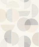 Rasch Tapete 735956 - Helle Vliestapete mit geometrischem Motiv aus Kreisen und Halbkreisen in Beige und Grau - 10,05m x 0,53m