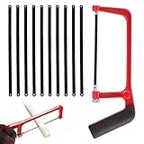 PLUSHCEWT 15.2 cm Mini Bügelsäge Metallsäge mit 10 Klingen - Kompakte Handsäge für Metall, Holz, PVC & Kunststoff - Einstellbare Junior Bügelsäge mit Anti-Rutsch-Griff