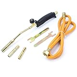 Gasbrenner Handlötset Lötbrenner 1,5 Meter Schlauch 4 tlg. Löten Handlötgerät Lötkolben Brenneraufsätze: Ø 13 mm, Ø 14 mm, Ø 17 mm Abflammgerät für Unkraut Anzünder, Bitumenbahnen Brenner SN0015