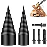 Spetsbst Holzspalter Bohrer 50mm + 32mm, Kegelspalter mit 4 Bohrgriffe, Bohrkegel Holzspalter Stufenbohrer Holzschneider