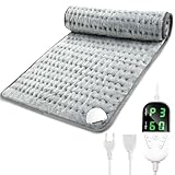Fwiull Heating Pad, Elektrisches Heizkissen 76x40cm zur Schmerzlinderung, Gegen die Kälte, Heizkissen 6 Temperatureinstellungen und 4 Zeiteinstellungen mit LED-Display, Graublau, Grey Blue
