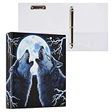 Reiacy Ringbuch, Wolf Moon Lighting 3-Ring-Ordner mit 3 Ringen, A4, mit Clip, hält 200 Blatt, großer D-Ring-Aktenordner für Zuhause, Schule, Bürobedarf
