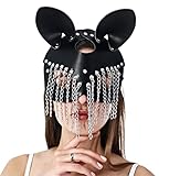 Ledermaske mit Katzenohren und Nieten, verstellbar, für Karneval, Party, Kostüm, Requisiten, Schwarz