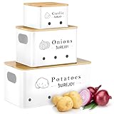 Surejoy Kartoffel Aufbewahrungsbox 3er Set, Vorratsdosen für Zwiebel Knoblauch Aufbewahrung, Hält Gemüse Länger Frisch, Küche Organizer Knoblauchtopf Kartoffelbox Zwiebeldose Behälter(Weiß)