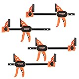 Jorgensen Schraubzwingen Set Profi Einhandzwingen 4 Stück, Spannweite 150mm, Dehnbereich bis zu 290mm Spannkraft 68kg, Maultiefe 62mm, aus Stahl und Nylon für präzises Fixieren