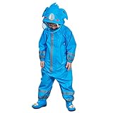 Bwiv Regenmantel Kinder Wasserdicht Atmungsaktiv Regenanzug Einteilig Jungen Mädchen Regenjacke mit Reflektor Leicht Overall ohne Geruch 3-10 Jahre Blau L