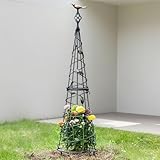 GOOOXIM Garten-Obelisk, 102 cm, Metallspalier für Kletterpflanzen, stabile Unterstützung für Rosensträucher und hohe Reben, mit dekorativen Vogel- und Blattelementen, perfekt für Gartendekoration