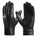 Harssidanzar Herren Lederhandschuhe Handschuhe Herren Leder Komfort Kaschmir Gefüttert GMEU006,Schwarz,Größe XL