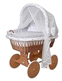 Waldin Baby Stubenwagen-Set mit Ausstattung, XXL, Bollerwagen, komplett, 24 Modelle wählbar, Gestell/Räder braun lackiert, Stoffe grau/Sterne