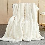 Kuscheldecke Kaninchen Plüsch Decke Super Soft Wohndecke Dick 1000 G/M² Flanell Decke Couchdecke Warme Überwurfdecke Sofadecke Vielseitig Blanket Für Bett Sofa Schlafzimmer Büro Weiß 160 x 200cm