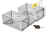 SOSALUK Lebendfalle Mausefalle 2er Rattenfalle 27cm Groß XXL Tierfalle Wiederverwendbare Mäuse Falle Lebend Käfig für Innen & Aussen – 100% Effektiv & Verletzungsfrei