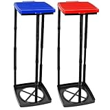 com-four® 2X Müllsackständer mit Deckel, in 3 möglichen Höhen aufbaubar, optimal für Heim, Garten, Werkstatt und Camping für Ihre Müllentsorgung (Deckel - blau + rot)