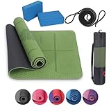 Habib Gruppe Yoga-Set mit 2 Blöcken – Gepolsterte rutschfeste Trainingsmatte für Fitness, Tragetasche mit Tragegurt – Ideal für Yoga, Pilates, Meditation und Entspannung - Grün