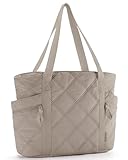 bagsmart Handtasche Damen Groß, 24L Wasserdichte Daunen Damen-henkeltaschen Einkaufstasche Sporttasche mit ReißVerschluss füR Reisen Fitness, Grau