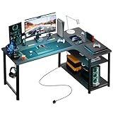 COMHOMA Schreibtisch Gaming Tisch mit Regal, Eckschreibtisch mit USB-Ladeanschluss und Steckdose, 120cm Computertisch L Form, PC Tisch für Büro, Heimbüro