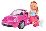 Simba 105731539 - Evi Love Evi's Beetle, Evi mit Auto, Auto: 22cm, mit Hund, Ankleidepuppe, 12cm, für Kinder ab 3 Jahren