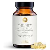 SUNDAY NATURAL® Omega 3 Vegan - 120 Softgel Kapseln - 1.000 mg Algenöl pro Tagesdosis: 350 mg DHA und 180 mg EPA - Leicht schluckbare Omega 3 Kapseln hochdosiert - Laborgeprüft