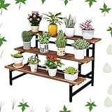 MJMLUCK 3-stöckiger Blumentopfhalter und Blumenständer aus Metall, Blumentopf-Organizer, Leiter-Garten-Pflanzenständer, für Veranda (Größe: 100 cm, Farbe: schwarzer Rahmen) (schw
