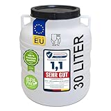 plasteo® 30 Liter Weithalsfass mit Deckel und Henkel Rund Natur, Lebensmittelecht und BPA-Frei, Futtertonne Kunststofffass Universalfass Deckelfass Wasserfass Regentonne Lagerfass, Natur
