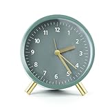 AiQInu Wecker Analog Ohne Ticken Rund, Alarm Clock mit Quarzwerk, Metallgehäuse Wecker mit Nachtlicht, Batteriebetrieben Lautlos für Büro, Schlafzimmer, Grün