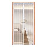 Fliegengitter Tür Magnet 215x270cm,Magnetvorhang Insektenschutz für Balkontür, Wohnzimmer & Terrassentür, Einfache Montage Ohne Bohren, Weiß Streifen, Verschiedene Größen