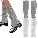 Abeillo 2 Paar Damen Leg Warmers,Gestrickte Beinstulpen,Winter Weich Lange Socken,Damenmode Lange Stiefelmanschette Kniestrümpfe,Y2K Vintage Stulpen Damen für Winter(Grey&White)