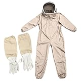 Bienenanzug, Bienenzuchtanzug mit Bienenhandschuhen Ganzkörper stacher beatmter Bienenkekeeper mit Zipper Hood Professioneller Leinwand für Imker, Farm