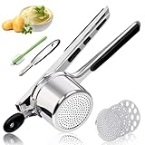 Kartoffelpresse 15oz mit Sparschäler & Bürste, robuster Kartoffelstampfer aus Edelstahl mit 3 austauschbaren Scheiben, großer Stampfer, Küchenwerkzeug für Kartoffelpüree, Spätzle-Nudelmaschine
