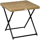 Outsunny Beistelltisch aus Polyrattan klappbar Kaffeetisch Couchtisch Tablett Balkontisch Gartentisch Sofatisch Teetisch Gartenmöbel Rattantisch für Garten Terrasse Balkon, 40x40x40cm Naturholz