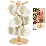 Euqvunn Kaffeetassenständer, Tassenhalter Stehend Kaffeebecher Baum Tassen Regal mit Dickerem Boden, Tassenhalter Stehend Kaffeebecher Brezelständer, Kaffeebecherregal(Holzfarbe)