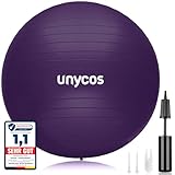 unycos - Gymnastikball 55 cm Sitzball Trainingsball für Yoga, Fitness, Medizinball, Balance Ball, Core Training Strength, Pilates-Ball | Inkl. Pumpe, BPA-Frei, Anti-Burst (Lila mit Logo)