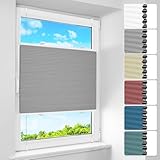 BelleMax Wabenplissee ohne Bohren Verdunkelung Thermo Plissee Klemmfix, Hellgrau-weiß 40x130cm(BxH), 100% Blickdicht,Schallschutz Sonnenschutz Doppelplissee für Fenster