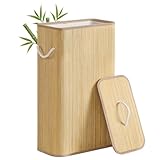 SONGMICS Wäschekorb mit Deckel, 60 L, Wäschesammler Bambus, rechteckig, Wäschebox mit Griffen, faltbar, Wäschesack herausnehmbar maschinenwaschbar, naturfarben LCB076YZ01