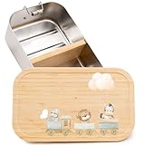 Kidsmood- Personalisierte brotdose mit Bambusdeckel, Individuelle Edelstahl lunchbox für kinder mit Wunschnamen, Ideal für Schule und Kindergarten, personalisierte Geschenke Kinder