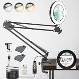 ZABOUL Lupe mit Licht, 10 Fach 15 Fach Lupenleuchte mit Klemme Fernbedienung, Verstellbare Arm Lupenlampe Kosmetik mit 3 Modi Farben und Stufenlos Dimmbaren, Magnifying Glass with Light