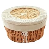 OnIUeZky Brotkorb Deckelte runde Korb des Weidenbrotwärmes mit abnehmbarem Liner und Deckkörbe zum Servieren von Sauerteig -Ei -Dampfbrötchen.