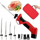 Kabelloses Fischfiletiermesser, Akku Filetiermesser Angeln Wiederaufladbar, Elektrisches Filetiermesser for Fisch mit 4 Edelstahlklingen, Ergonomischer Rutschfester Griff & Sicherer Verriegelung