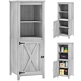 Outsunny Gartenschrank Holz, wetterfest 60x60x160cm Gartenschuppen, Geräteschuppen mit höhenverstellbar Ablagen, Tür, Abschließbar Gerätehaus, Geräteschrank für Terrasse, Hinterhof, Garten, Hellgrau