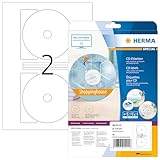 HERMA 5115 CD DVD Etiketten inkl. Zentrierhilfe blickdicht, 25 Blatt, Ø 116 mm MAXI, 2 pro A4 Bogen, 50 Stück, selbstklebend, bedruckbar, matt, blanko Papier Klebeetiketten Aufkleber, weiß