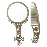 EPIGEIST Vintage Handspiegel mit Griff und Kamm Hohlspiegel Kompakt und Leicht Tragbarer Schminkspiegel für Damen für Make up und Persönliche Pflege Unterwegs