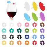 Qiimenguer Glasmarkierer, Packung mit 30 glas markierung trinkgläser, Silikon, Weinglasmarker, Weinmarker für Weingläser, Becher, Cocktailgläser, Silikon 24 Pflaume, 6 Regenschirmformen
