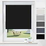 Verdunklungsrollo Klemmfix ohne Bohren Schwarz B45 x H170cm(Stoffbreite 40cm) Rollos für Fenster ohne Bohren Thermo Rollo Verdunkelung Klemmrollo Thermorollo Seitenzugrollo Sonnen- & Hitzeschutz