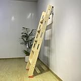 Dachbodentreppe Dachbodenleiter mit Gleitschiene, Holzleitern für Etagenbetten in Wohnmobilen/Wohnwagen, Sicherheitsleitern mit Aufstiegsstufe und Ausstiegstreppe(Natural,7 Steps L-6.8ft/2.08m)