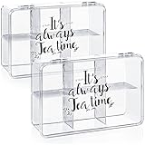 com-four® 2X Aufbewahrungsbox für Tee und Teebeutel - Teebox aus transparentem Kunststoff mit 6 Fächern - Teekiste zur Teeaufbewahrung (2 Stück - It's Always Teatime)