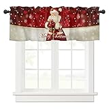 Surwin Bistrogardine Coffee Break Scheibengardine Küchengardine mit Rote Weihnachten Motiven, Kurzgardine Wohnzimmer Landhaus Càfe Gardinen Moderne Kurz Vorhang (137x45cm,Weihnachtsmann)