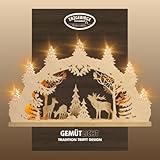 weigla - Schwibbogen original Erzgebirge I LED Lichterbogen Weihnachten I Motiv Hirschfamilie I 7 Lampenkerzen + 1 Ersatzlampe I 7 x 34 V, 0,2 W, E10 I beleuchtete Weihnachtsdeko innen