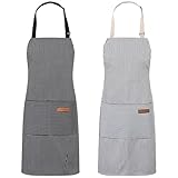 Livdouyu 2 Stück Schürze Kochschürze Damen Verstellbare Küchenschürze mit Taschen Männer Kittelschürze Baumwolle Schwarz Blau Schürze zum Kochen, Malen, Backen, Hausarbeiten