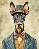 AMBATTERY DIY Knüpfteppich Zum Selber Knüpfen Fantasie Dobermann Pinscher Tier Knüpfteppich Set Für Erwachsene Zum Selber,Teppich Rasthaken Knüpfen Set Mit Vordruck,DIY 3D Handwerk Geschenk 31x63in